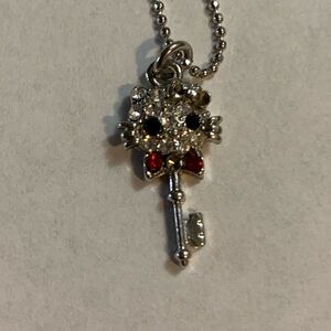 Silver and Red Hello Kitty Key Pendant Necklace